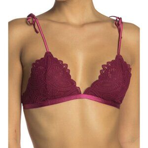 Free People Size Large Mila Bralette Tie Strap Lace Berry Magenta New